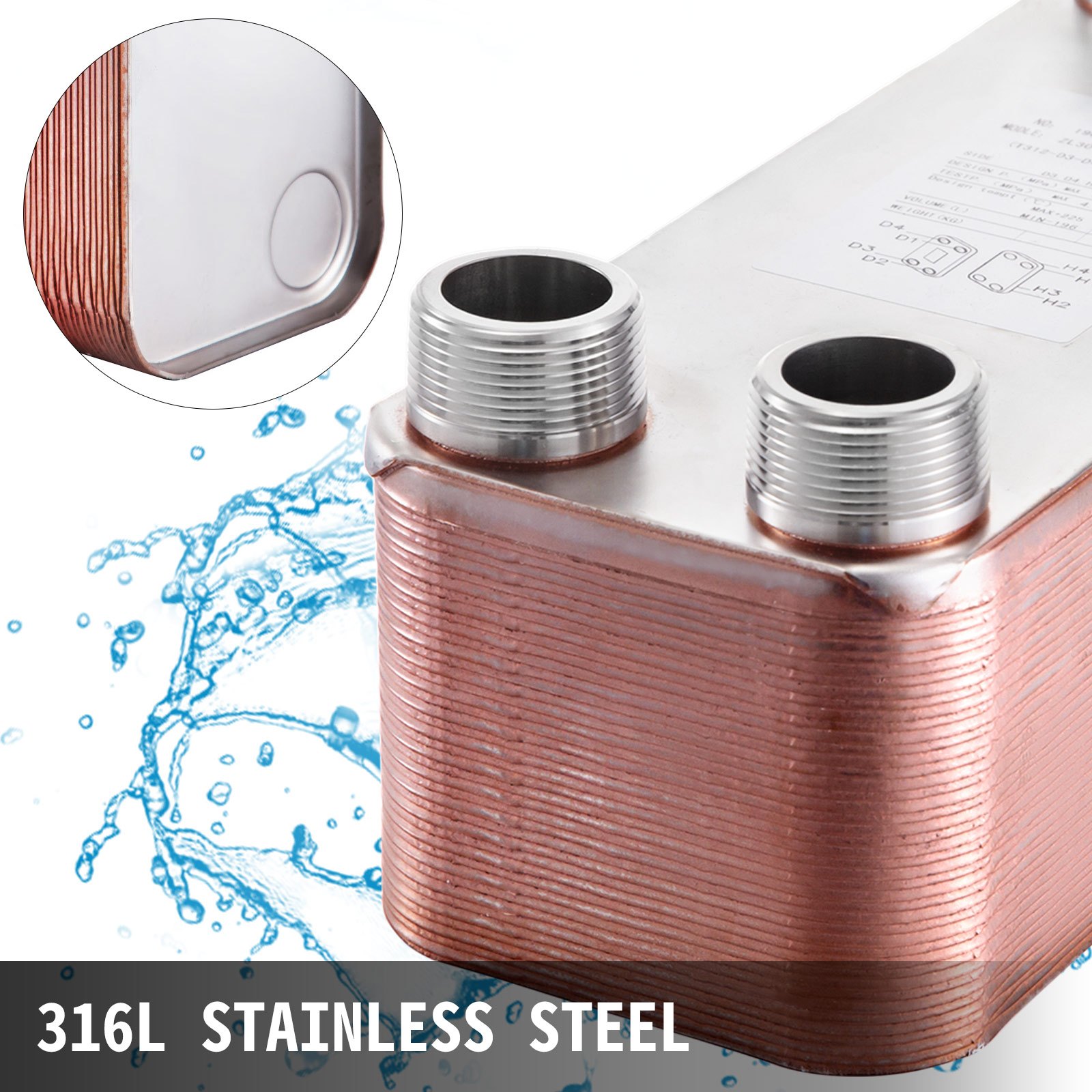 Scambiatore Di Calore A 40 Piastre 1 1/4" Mnpt Scaldabagni Caldaie 316l Rame