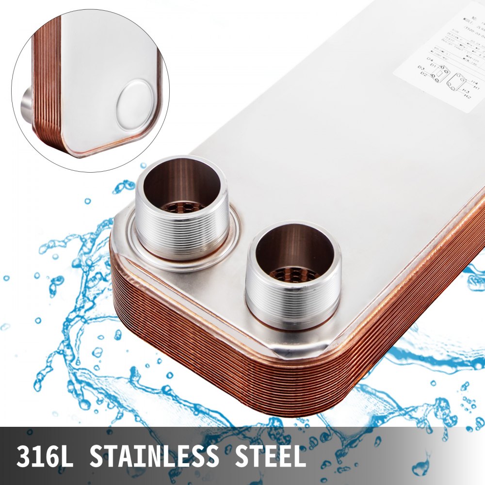 Scambiatore Di Calore A 20 Piastre saldobrasato 2" Mnpt Per riscaldamento