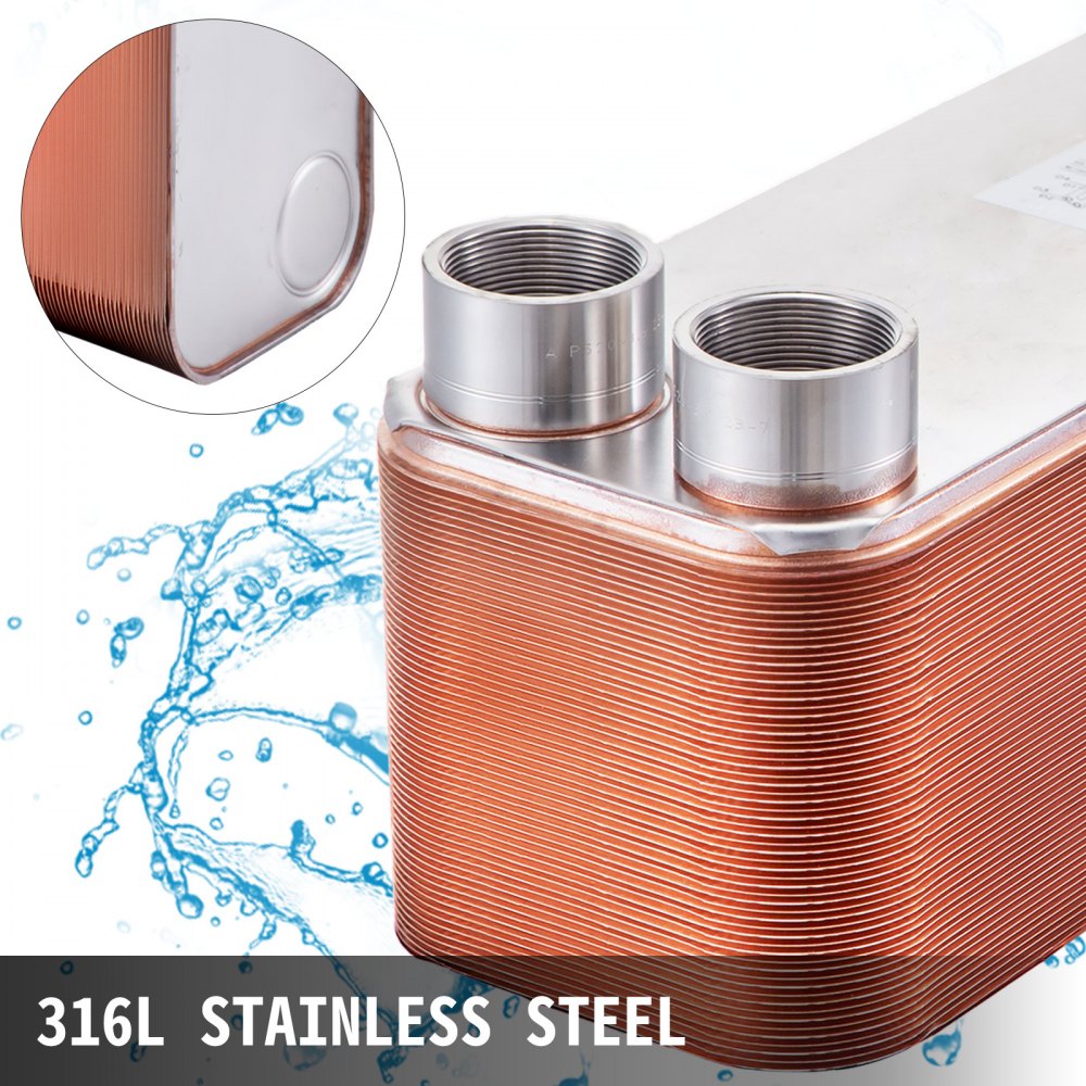 Scambiatore Di Calore 60 Piastre 316l + 99,9% Rame Per Riscaldamento 2" Fnpt