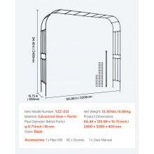 VEVOR Arco da Giardino 240x320x40 cm, Arco per Decorazione Matrimonio in Metallo, Supporto da Giardino per Piante Rampicanti, Supporto per Piante Rampicanti e Rose per Eventi Feste