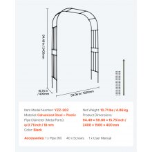 VEVOR Arco da Giardino 240x150x40 cm, Arco per Decorazione Matrimonio in Metallo, Supporto da Giardino per Piante Rampicanti Tubi in Acciaio Zincato, Supporto per Piante Rampicanti e Rose