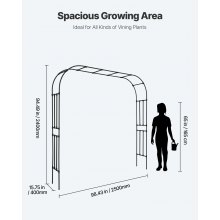 VEVOR Arco da Giardino 240x250x40 cm, Arco per Decorazione Matrimonio in Metallo, Supporto da Giardino per Piante Rampicanti, Supporto per Piante Rampicanti e Rose per Eventi Feste