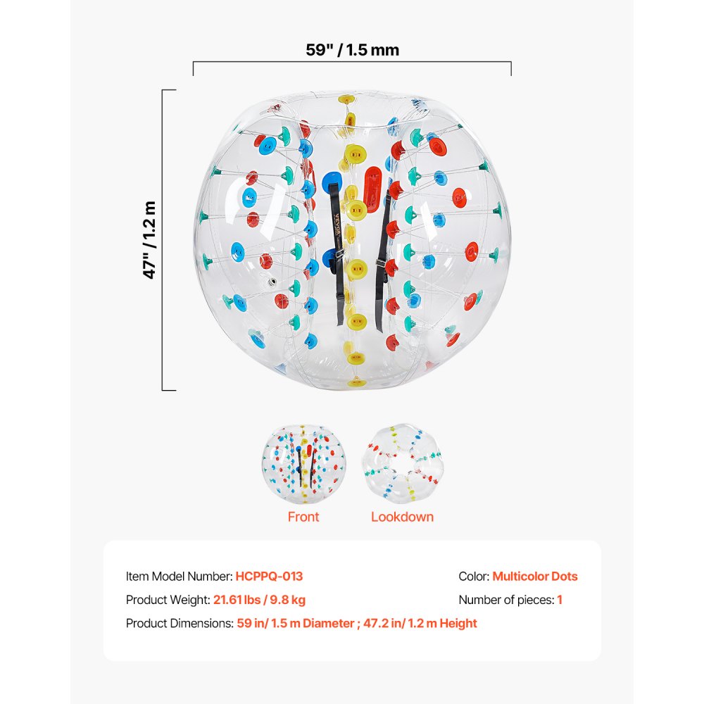 VEVOR Palline Paraurti Gonfiabili, Vestito Portatile di Sumo della Palla 0,8mm di Spessore per Sport all'Aperto Gioco di Squadra, Giocattolo per Giardino Cortile Parco, Multicolore 1,5 m