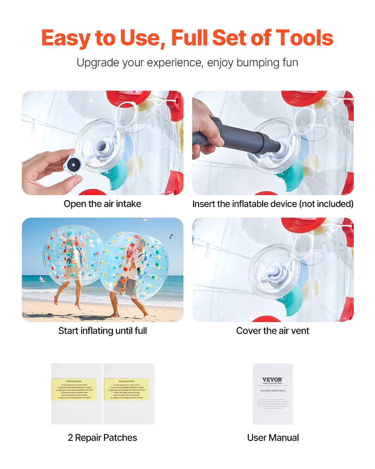 VEVOR Palline Paraurti Gonfiabili, Vestito Portatile di Sumo della Palla 0,8mm di Spessore per Sport all'Aperto Gioco di Squadra, Giocattolo per Giardino Cortile Parco, Multicolore 1,5 m