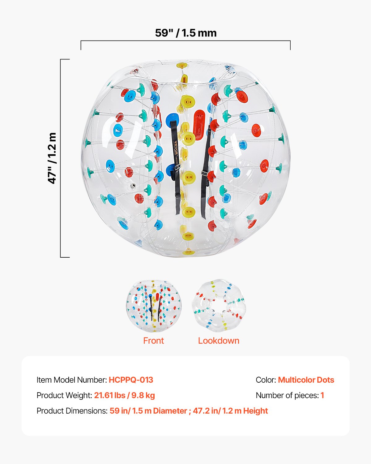 VEVOR Palline Paraurti Gonfiabili, Vestito Portatile di Sumo della Palla 0,8mm di Spessore per Sport all'Aperto Gioco di Squadra, Giocattolo per Giardino Cortile Parco, Multicolore 1,5 m