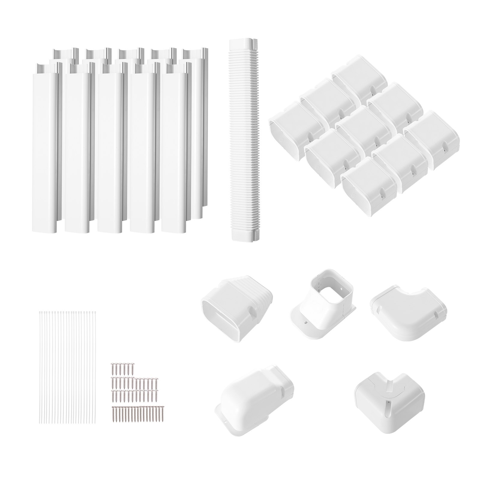 VEVOR Mini Copertura Split Line, 75 mm di Larghezza 5400 mm di Lunghezza, Copertura Decorativa per Condotti in PVC per Condizionatori d'Aria con 10 Condotti Dritti, Bianco