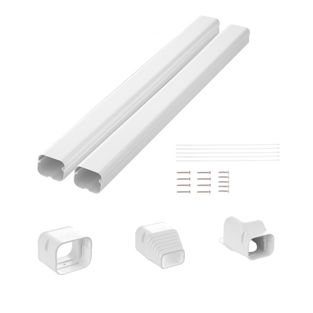 VEVOR Mini Copertura Split Line, 75 mm di Larghezza 2270 mm di Lunghezza, Copertura Decorativa in PVC per Condizionatori d'Aria con 2 Condotti Dritti, Verniciabile per Pompe di Calore, Bianco