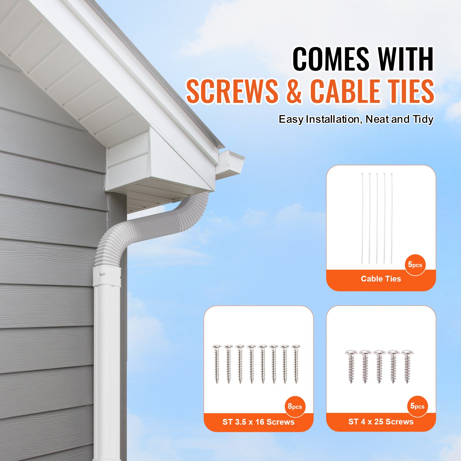 VEVOR Mini Copertura Split Line, 75 mm di Larghezza 2270 mm di Lunghezza, Copertura Decorativa in PVC per Condizionatori d'Aria con 2 Condotti Dritti, Verniciabile per Pompe di Calore, Bianco