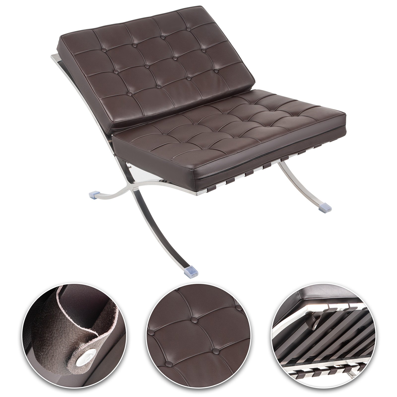 Poltrona Sedia Lounge In Pelle Pu Stile Barcellona Portico Pelle Fiore