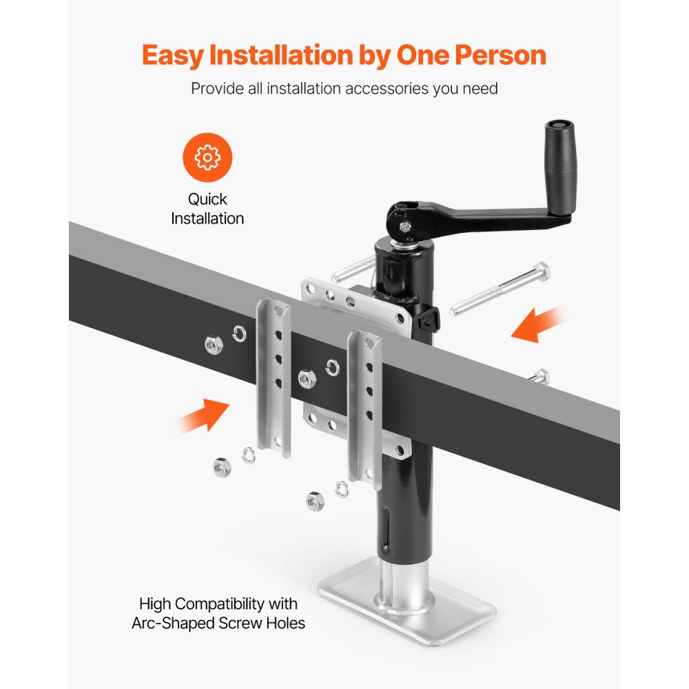VEVOR trailer jack, 907 kg dynamic lifting capacity, robust, swiveling support leg, 265-515 mm support leg with handle for caravans, horse trailers, utility trailers and yacht trailers