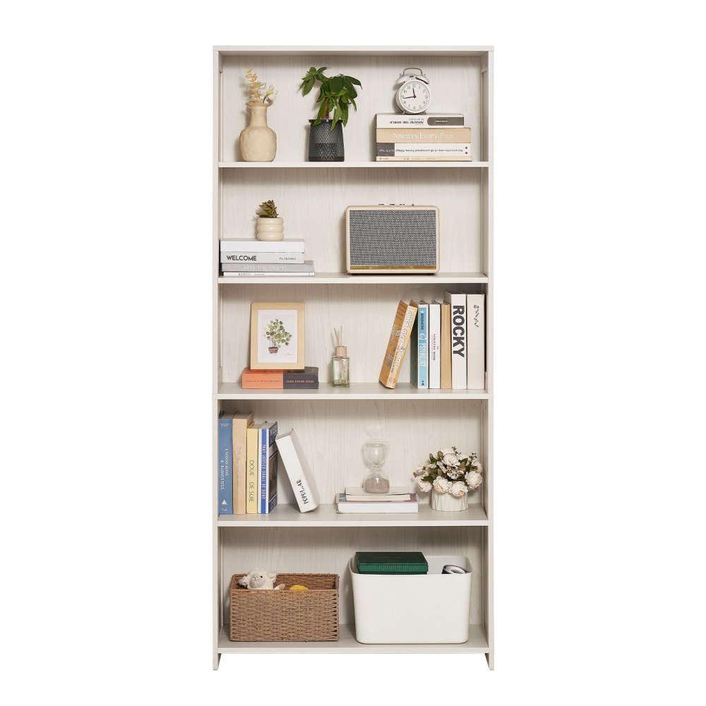 VEVOR Bookshelf with 6 rectangular compartments & height-adjustable shelf, 1735 mm high freestanding shelf storage unit made of E1 chipboard, display shelf for living room bedroom office white
