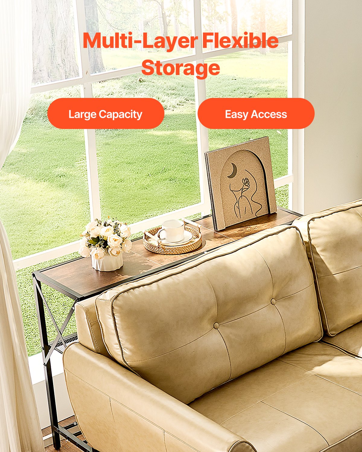 VEVOR Tavolo Stretto Dietro Divano, Tavolino da Ingresso Lungo a 3 Livelli e Tavola da Corridoio Sottile, con Struttura in Metallo, per Ingresso, Corridoio, Soggiorno, 106 x 29,5 x 73,5 cm