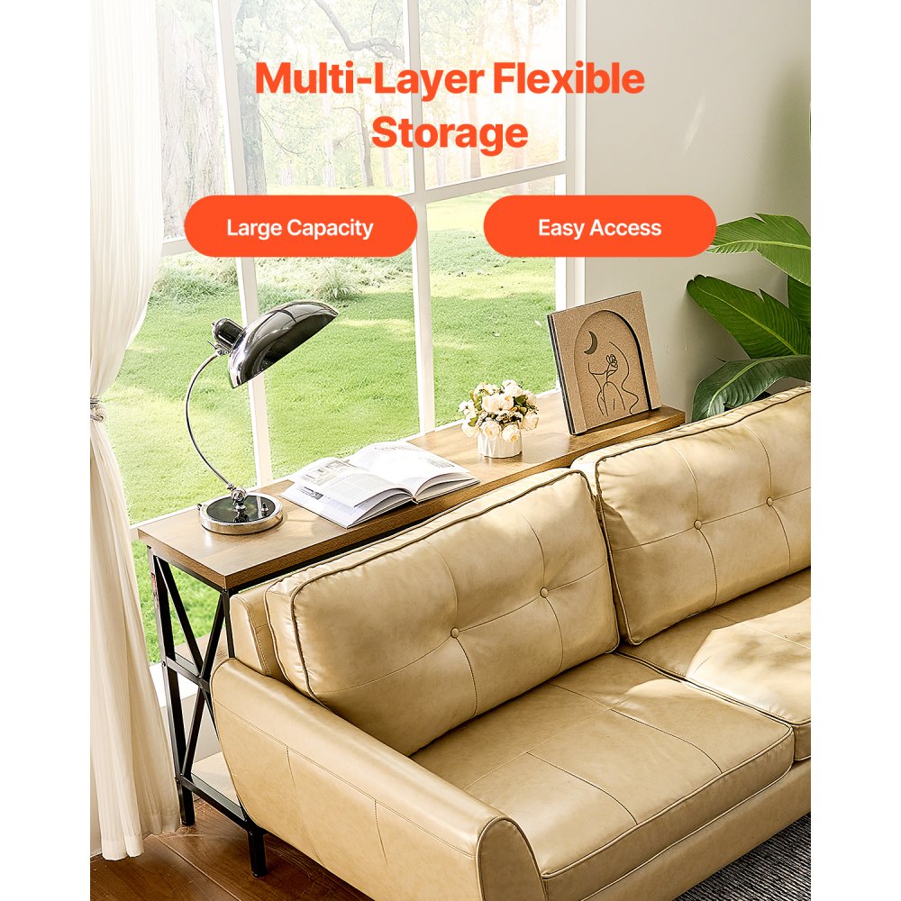 VEVOR Tavolo Stretto Dietro Divano, Tavolino da Ingresso Lungo a 3 Livelli e Tavola da Corridoio Sottile, con Struttura in Metallo, per Ingresso, Corridoio, Soggiorno, 140 x 34 x 76,2 cm