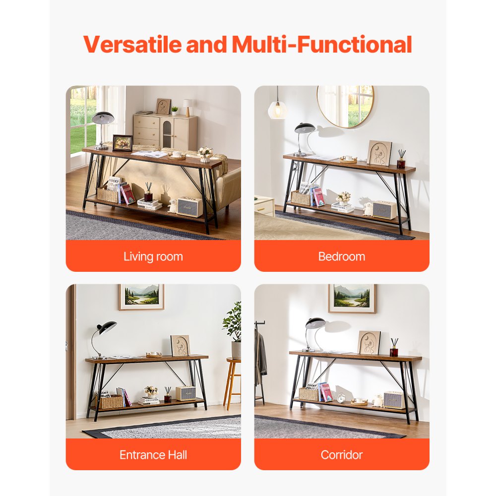 VEVOR Tavolo Stretto Dietro Divano, Tavolino da Ingresso Lungo a 2 Livelli e Tavolo da Corridoio Sottile, con Struttura in Metallo, per Ingresso, Corridoio, Soggiorno, 180 x 30 x 80 cm