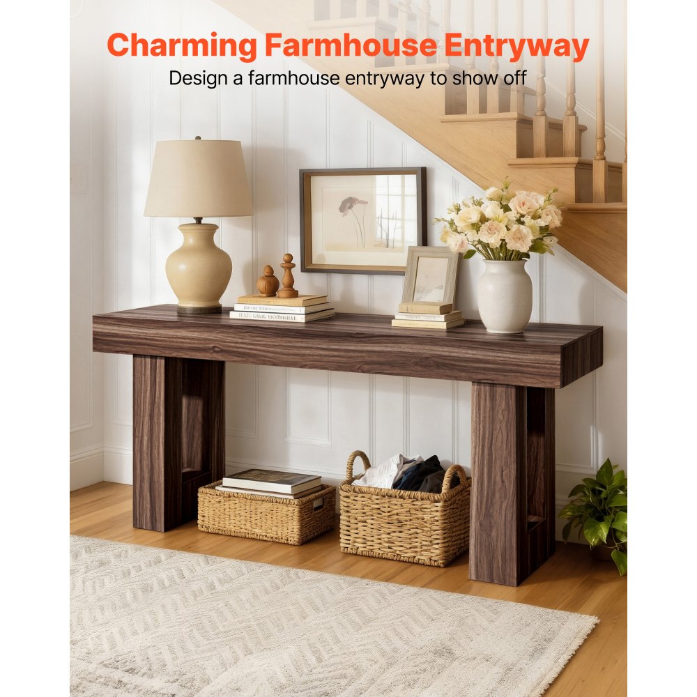 VEVOR Tavolino Console da Ingresso da 160 x 35 x 85 cm, Carico di 60 kg Rettangolare Stretto in Truciolato per Corridoio, Camera da Letto, Soggiorno, Tavolo Stretto Dietro Divano, Marrone
