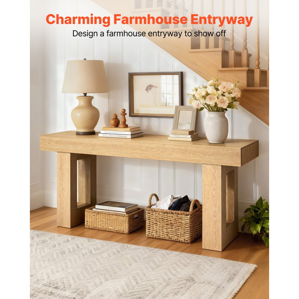 VEVOR Tavolino Console da Ingresso da 160 x 35 x 85 cm, Carico di 60 kg Rettangolare Stretto in Truciolato per Corridoio, Camera da Letto, Soggiorno, Tavolo Stretto Dietro Divano, Legno Naturale