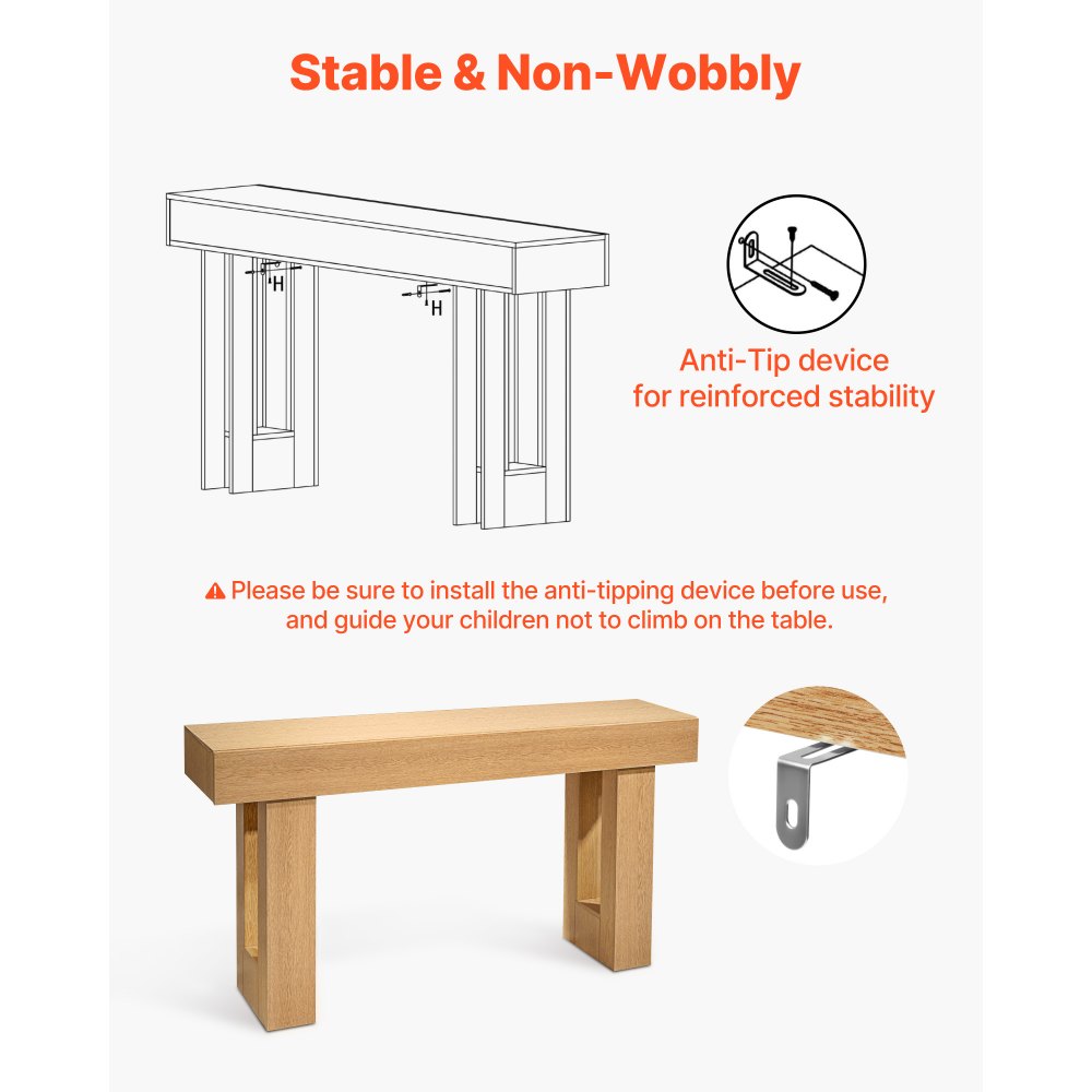 VEVOR Tavolino Console da Ingresso da 160 x 35 x 85 cm, Carico di 60 kg Rettangolare Stretto in Truciolato per Corridoio, Camera da Letto, Soggiorno, Tavolo Stretto Dietro Divano, Legno Naturale