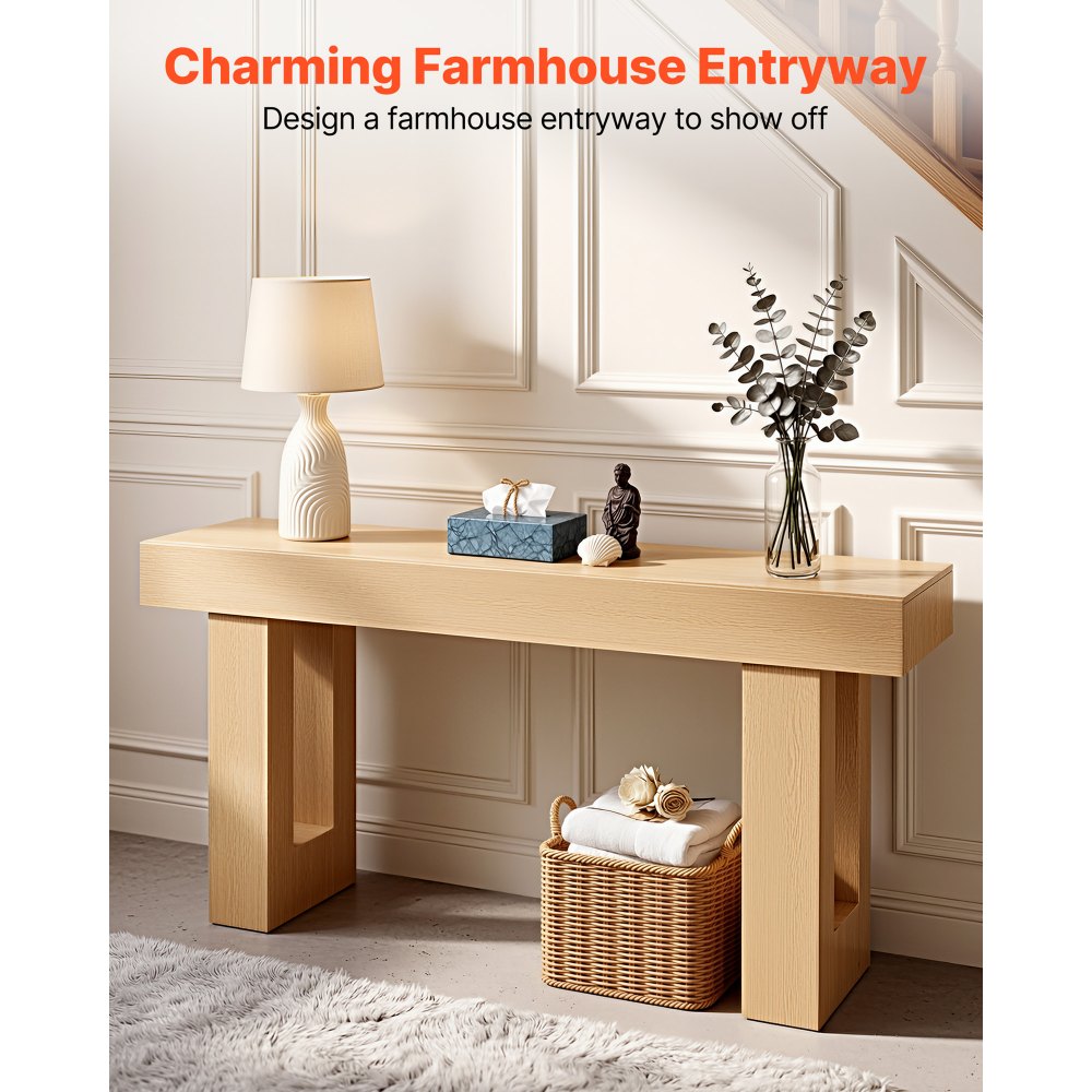 VEVOR Tavolino Console da Ingresso da 160 x 35 x 85 cm, Carico di 60 kg Rettangolare Stretto in Truciolato per Corridoio, Camera da Letto, Soggiorno, Tavolo Stretto Dietro Divano, Legno Naturale