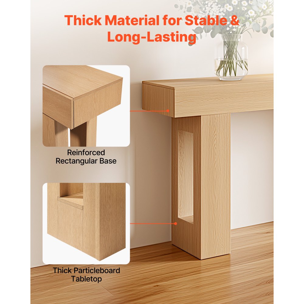 VEVOR Tavolino Console da Ingresso da 160 x 35 x 85 cm, Carico di 60 kg Rettangolare Stretto in Truciolato per Corridoio, Camera da Letto, Soggiorno, Tavolo Stretto Dietro Divano, Legno Naturale