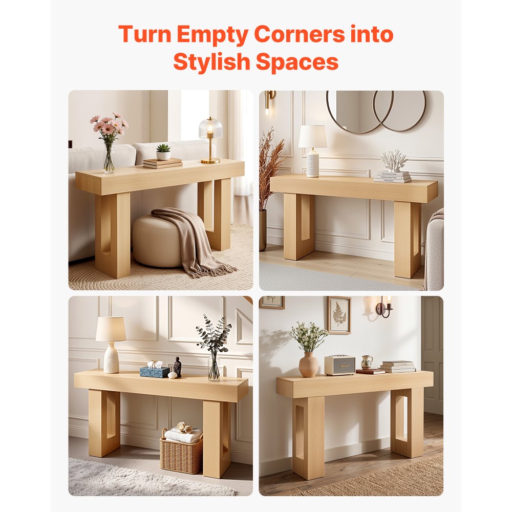 VEVOR Tavolino Console da Ingresso da 160 x 35 x 85 cm, Carico di 60 kg Rettangolare Stretto in Truciolato per Corridoio, Camera da Letto, Soggiorno, Tavolo Stretto Dietro Divano, Legno Naturale