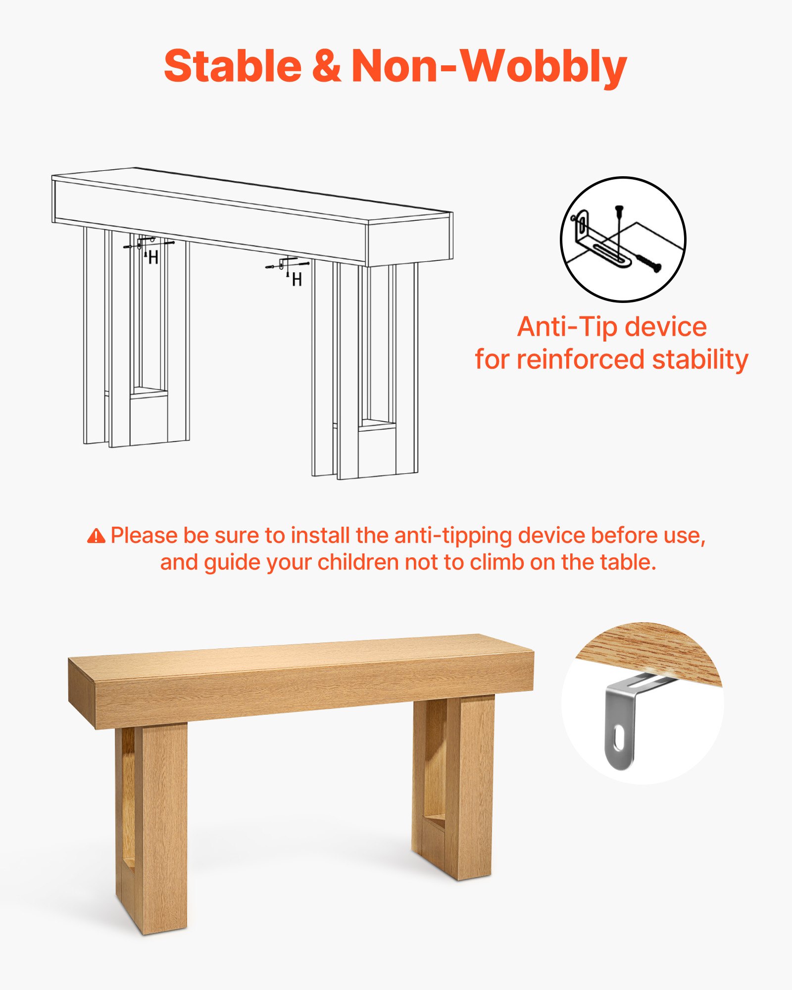 VEVOR Tavolino Console da Ingresso da 160 x 35 x 85 cm, Carico di 60 kg Rettangolare Stretto in Truciolato per Corridoio, Camera da Letto, Soggiorno, Tavolo Stretto Dietro Divano, Legno Naturale