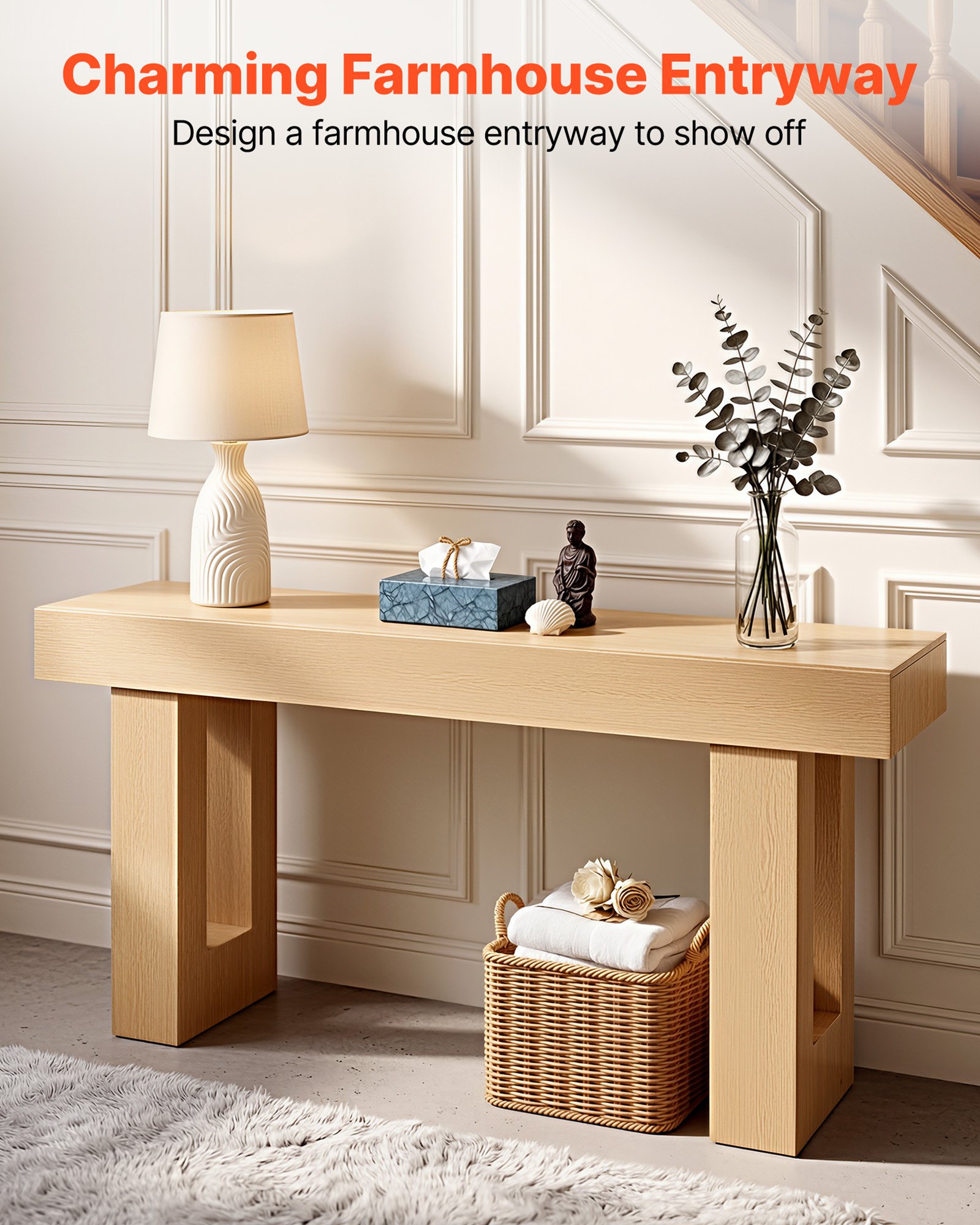 VEVOR Tavolino Console da Ingresso da 160 x 35 x 85 cm, Carico di 60 kg Rettangolare Stretto in Truciolato per Corridoio, Camera da Letto, Soggiorno, Tavolo Stretto Dietro Divano, Legno Naturale