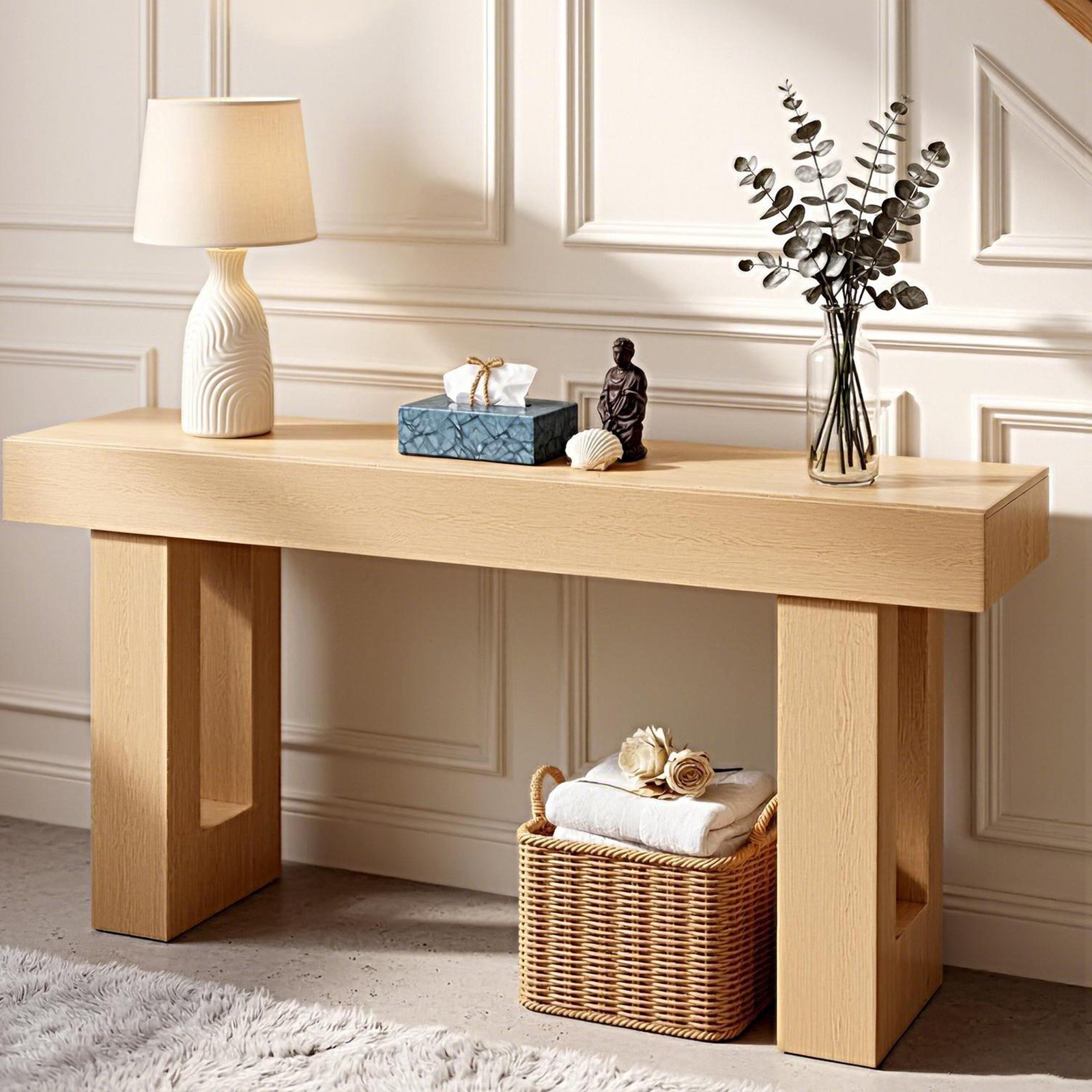 VEVOR Tavolino Console da Ingresso da 160 x 35 x 85 cm, Carico di 60 kg Rettangolare Stretto in Truciolato per Corridoio, Camera da Letto, Soggiorno, Tavolo Stretto Dietro Divano, Legno Naturale