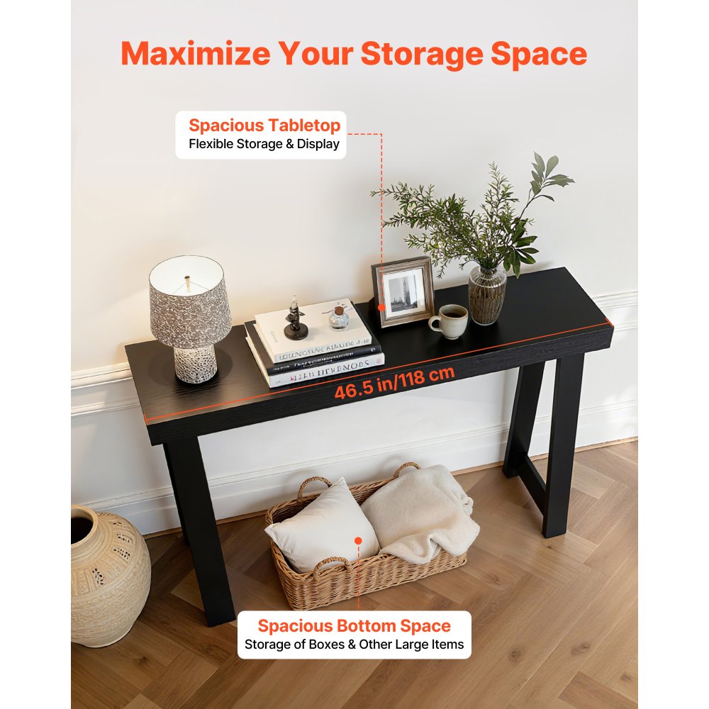 VEVOR Tavolo d'Ingresso Dietro il Divano 118 x 30,5 x 81 cm, Tavolino Laterale Rettangolare in Pannello Multistrato per Corridoio, Camera da Letto, Soggiorno, Moderno Tavolo da Corridoio Nero