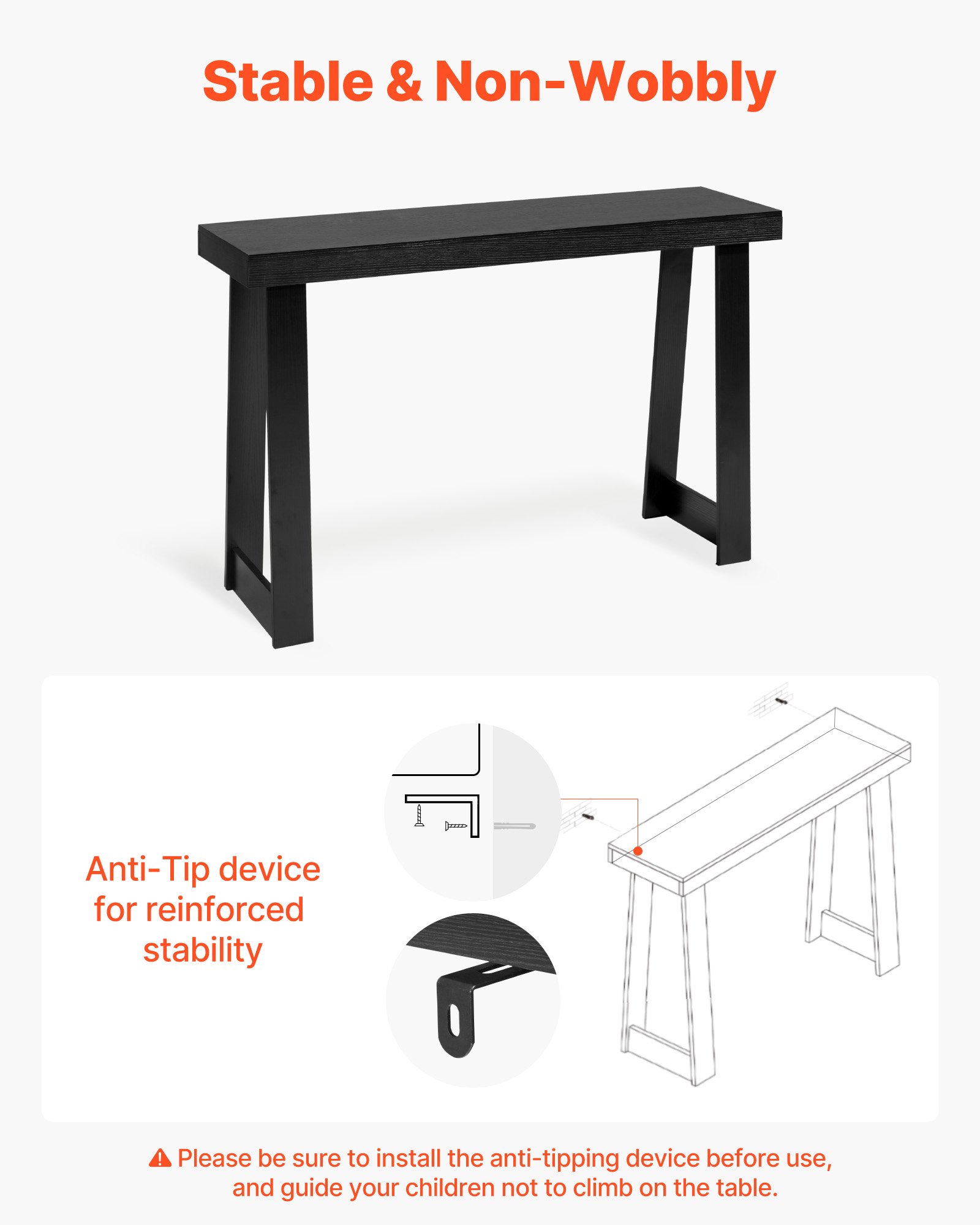 VEVOR Tavolo d'Ingresso Dietro il Divano 118 x 30,5 x 81 cm, Tavolino Laterale Rettangolare in Pannello Multistrato per Corridoio, Camera da Letto, Soggiorno, Moderno Tavolo da Corridoio Nero
