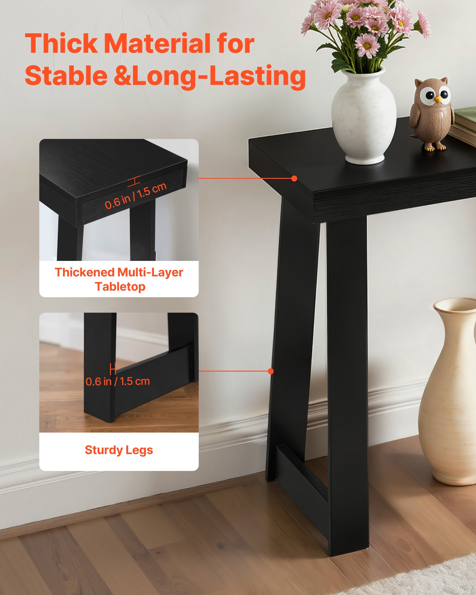 VEVOR Tavolo d'Ingresso Dietro il Divano 140 x 30,5 x 81 cm, Tavolino Laterale Rettangolare in Pannello Multistrato per Corridoio, Camera da Letto, Soggiorno, Moderno Tavolo da Corridoio Nero