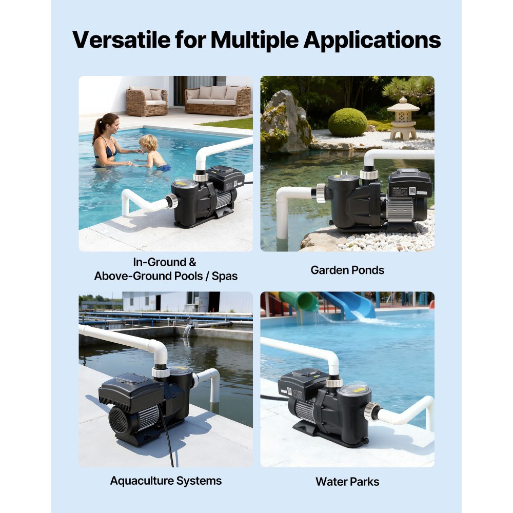 VEVOR Pompa per Piscina Velocità Variabile da 2200 W Pompa di Filtrazione per Piscina 43000 L/h per Piscina Fuori Terra Interrate Autoadescante con Cestello Filtrante Timer Prevalenza max 18 m