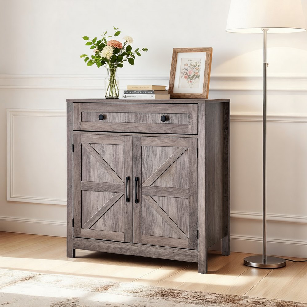 VEVOR Mobile Armadietto in Stile Rustico da 75 x 37,5 x 80 cm con Cassetto, Credenza Cucina con 2 Ante a Battente, per Soggiorno, Ingresso, Cucina, Grigio, Capacità di Peso del Tavolo 15 kg