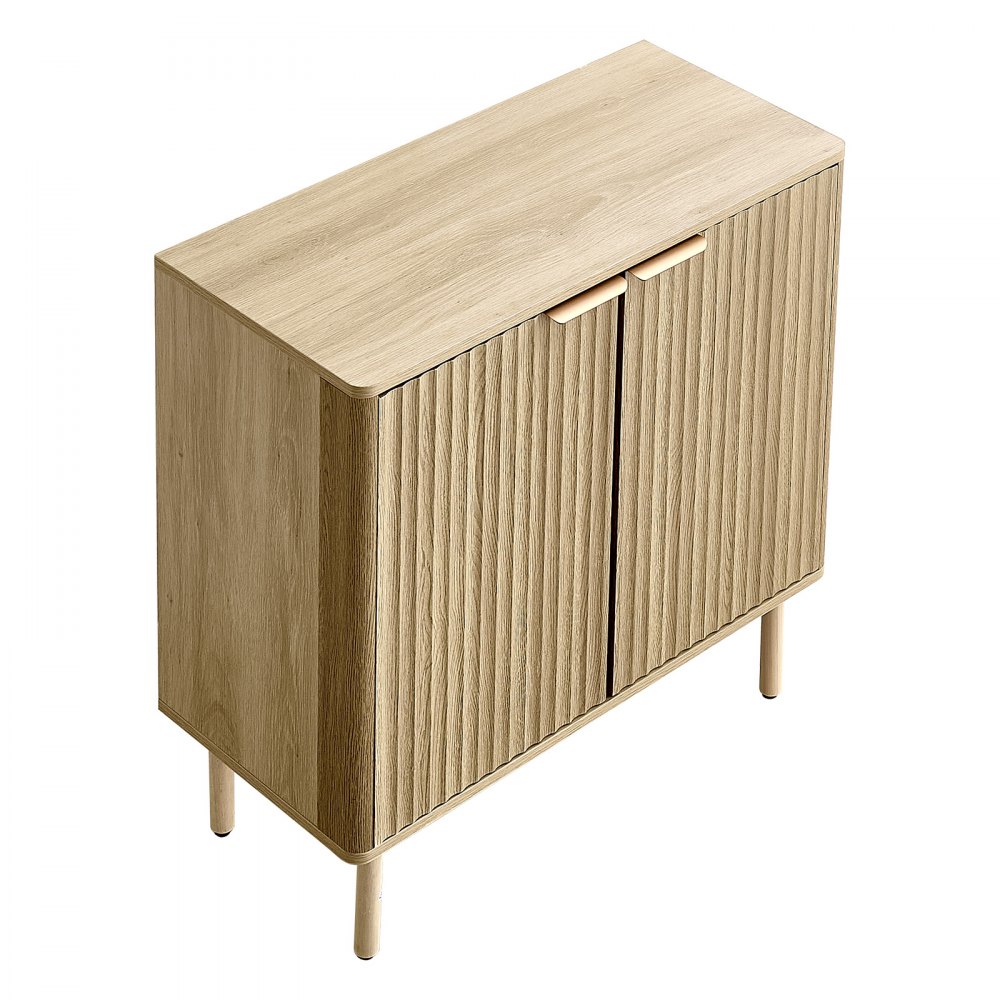 VEVOR Coffee Bar Cabinet, Mid Century Fluted Coffee Bar Table with 2-Tier Storage, Buffet Stand Cabinet with 2 Barn Door, Sideboard Buffet Station for Living Room, Entryway, 80 x 37.5 x 80 cm, Oak