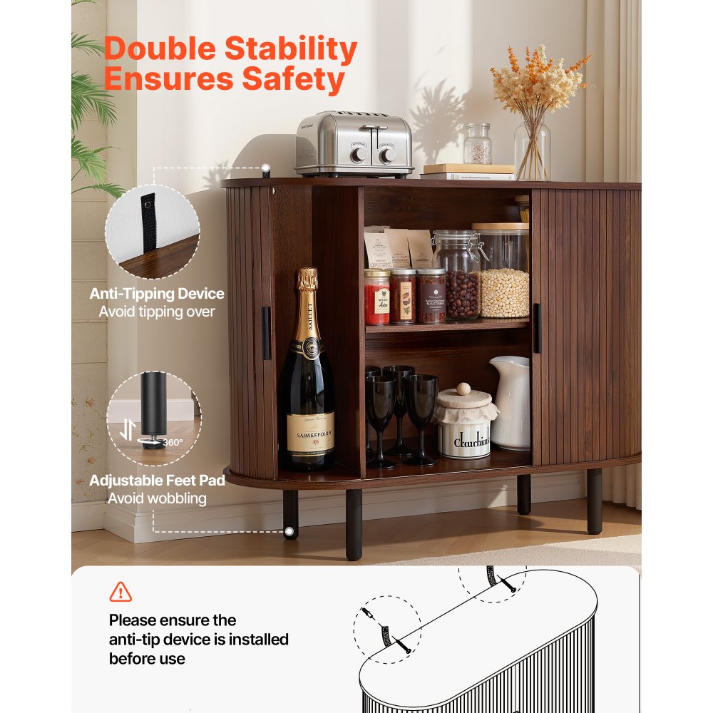 VEVOR Armadietto Organizzatore da Salotto con 2 Ante Scorrevoli, Credenza in Stile Medievale per Soggiorno, Ingresso, Mobile Contenitore da 100 x 40 x 75 cm, Credenza da Cucina in Noce