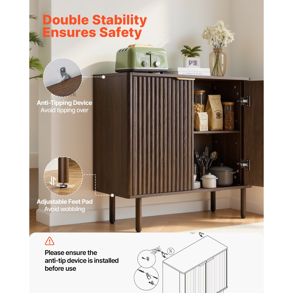 VEVOR Armadietto Portaoggetti da Salotto con 2 Ripiani, Credenza Mobile Contenitore in Stile Medievale per Soggiorno, Mobiletto Portaoggetti 80 x 37,5 x 80 cm Carico del Tavolo 30 kg Legno di Noce