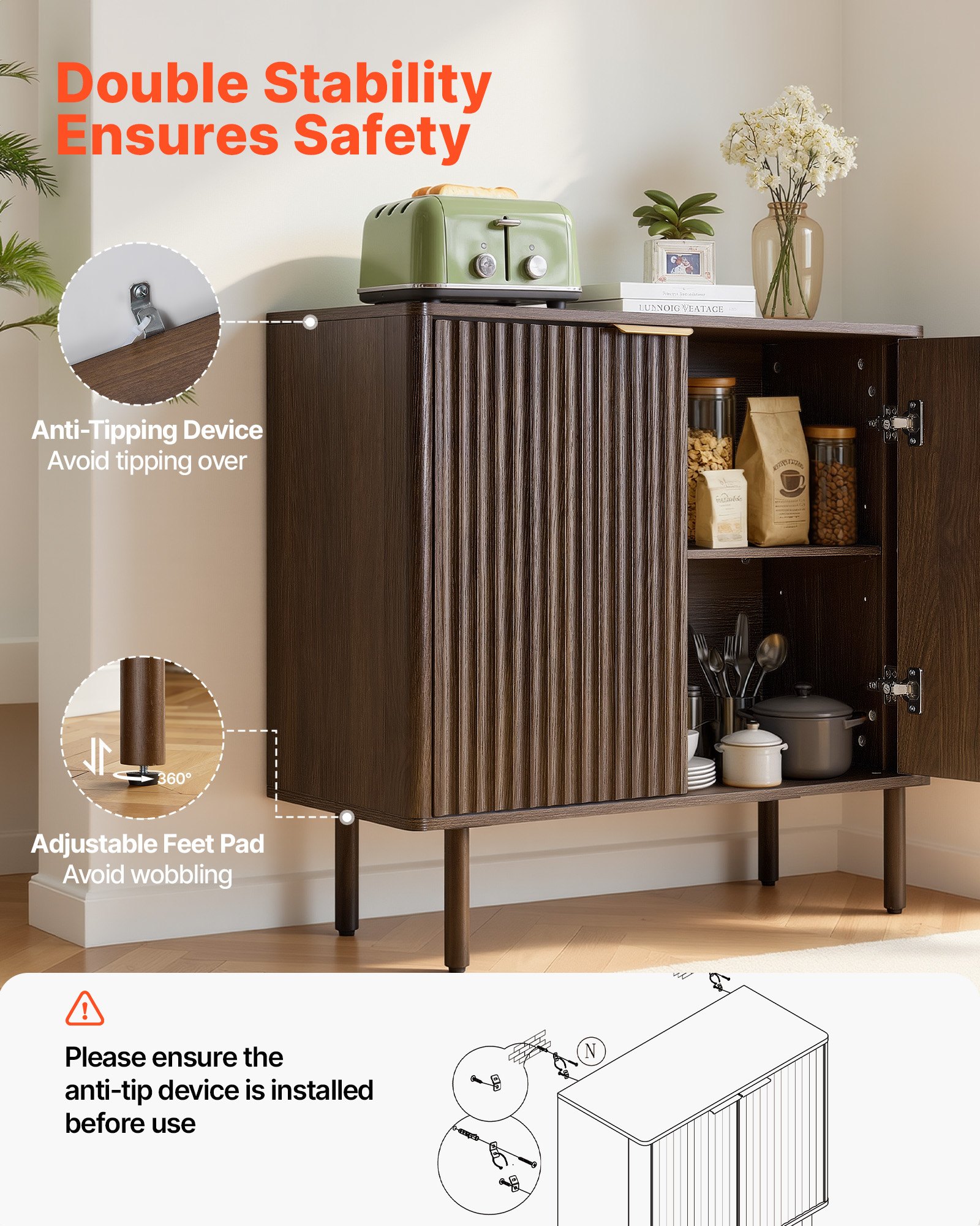 VEVOR Armadietto Portaoggetti da Salotto con 2 Ripiani, Credenza Mobile Contenitore in Stile Medievale per Soggiorno, Mobiletto Portaoggetti 80 x 37,5 x 80 cm Carico del Tavolo 30 kg Legno di Noce