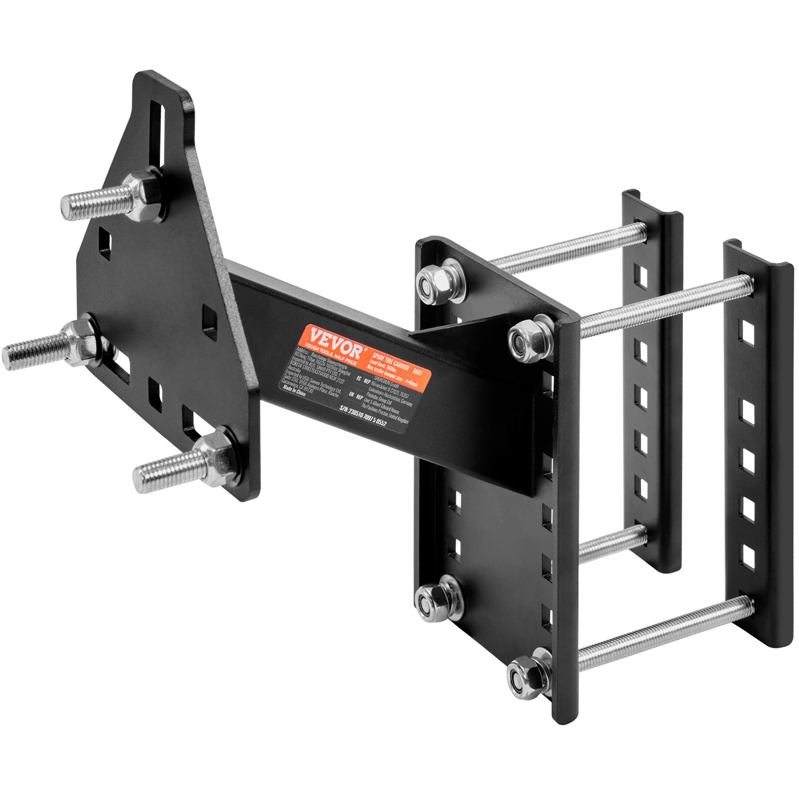 VEVOR Portaruota di Scorta, Supporto per Ruota di Scorta per Rimorchio, Capacità 73 kg, Accessori per Rimorchio Utilitario Adatto alla Maggior Parte delle Ruote da 4, 5, 6 e 8 Alette su 10,2 cm, 10,8 cm, 11,4 cm, 12,1 cm, 12,7 cm, 14 cm, 15,2 cm, 16,5 cm