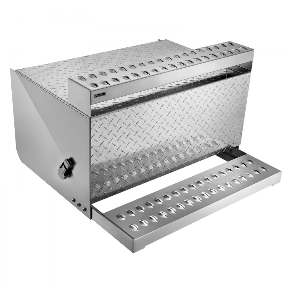 VEVOR Cassetta Portautensili per Semirimorchi, 790 x 770 x 485 mm, Scatola Impermeabile per Attrezzi a Gradino in Alluminio con Piastra Diamantata, con Ingresso Cabina e Chiusura Ammortizzata