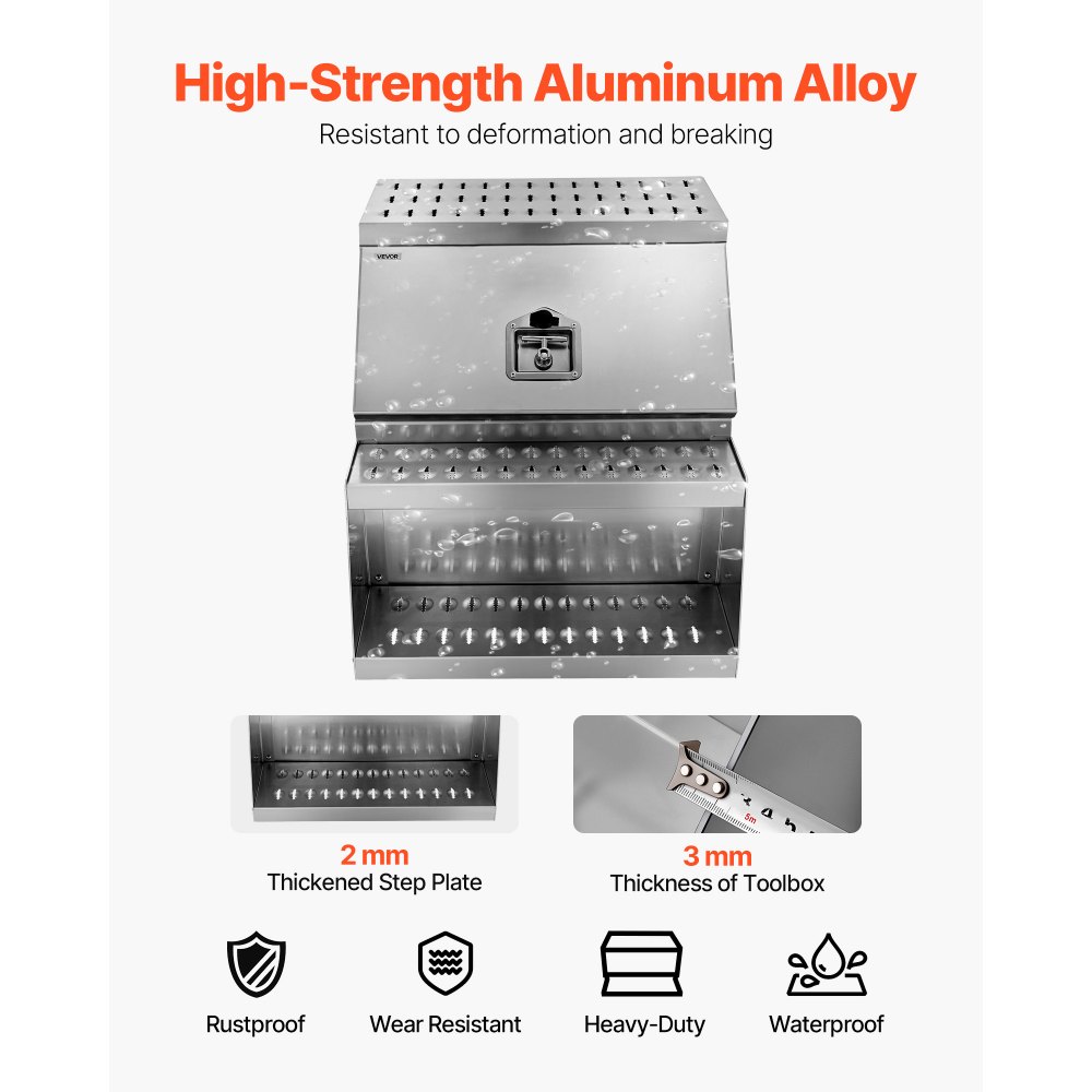 VEVOR Cassetta Portautensili a Scala per Camion, 610 x 695 x 645 mm in Alluminio, Montaggio Laterale, Cassetta Impermeabile con Lucchetto a T e Chiavi per Semirimorchi, Rimorchi a Pianale