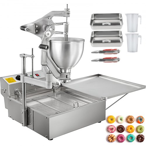 VEVOR Ciambella Friggitrice, 3000W, Friggitrice a Ciambella Manuale Commerciale, Capacità Tramoggia 9L, Macchina Ciambelle Elettrico Commerciale in Acciaio Inossidabile,