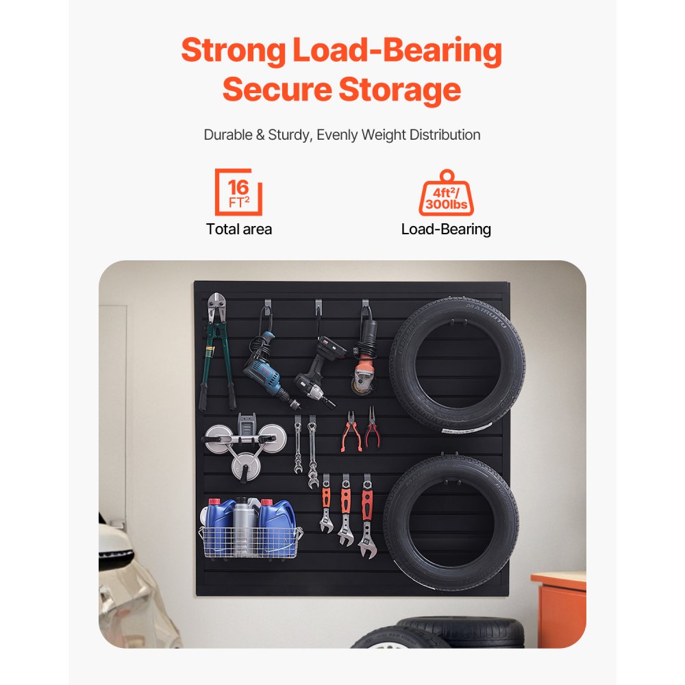 VEVOR Pannelli per Pareti a Doghe per Garage con Disegno Modulare, Pannello per Pareti a Doghe Regolabile, con Struttura di Accoppiamento e Taglio Fai da Te, Nero 1230 x 1235 x 20 mm