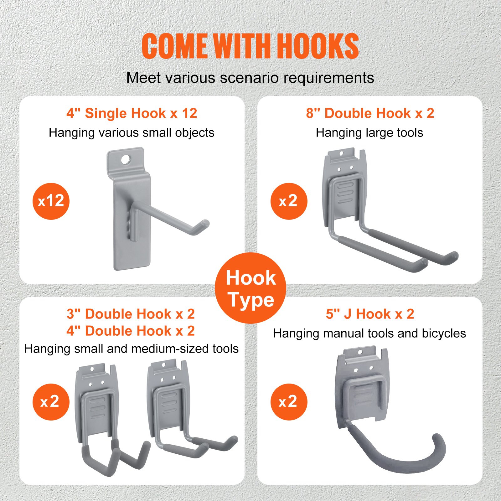 VEVOR Pannello Forato da Parete Porta Attrezzi per Garage Officina 1220x310 mm, Pannello Portautensili 8 Pezzi con Ganci Pannelli da Parete Porta Attrezzi Portata ca. 34kg per Utensili Officina Garage