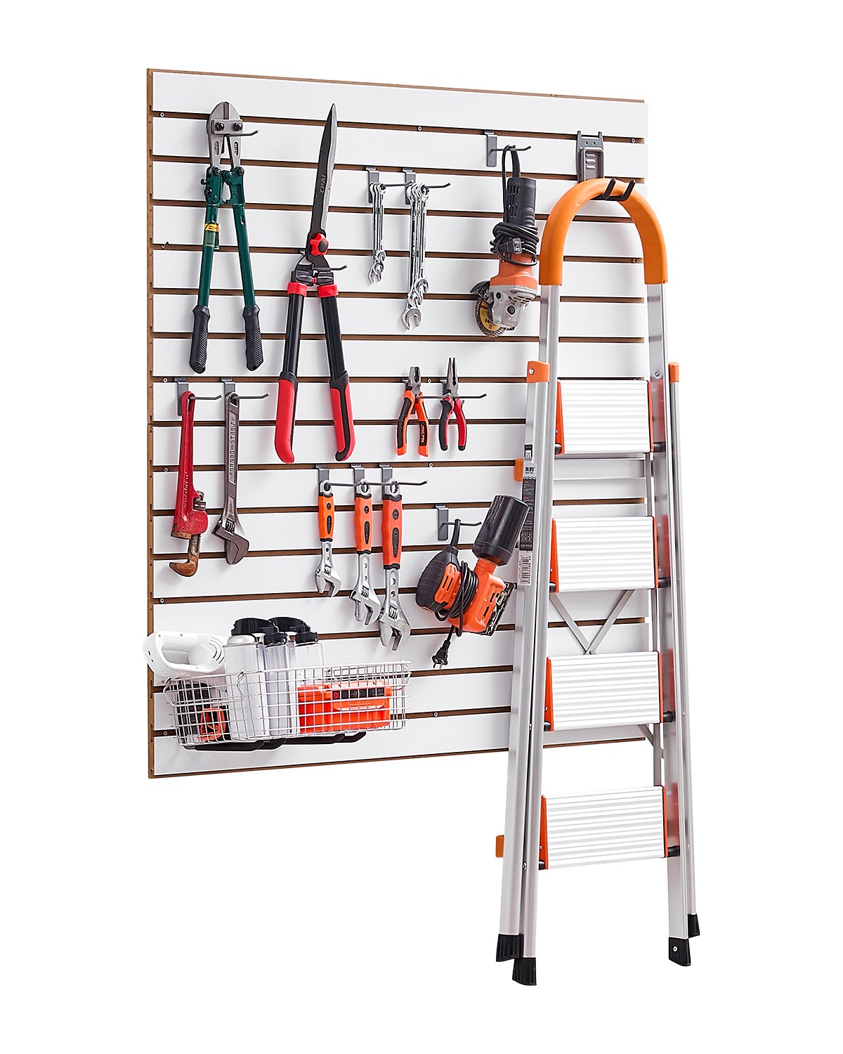 VEVOR Pannelli per Pareti a Doghe per Garage con Accessori, Pannello per Pareti a Doghe Regolabile, con Struttura di Accoppiamento e Taglio Fai da Te Stoccaggio, Bianco 1220 x 1220 x 18 mm