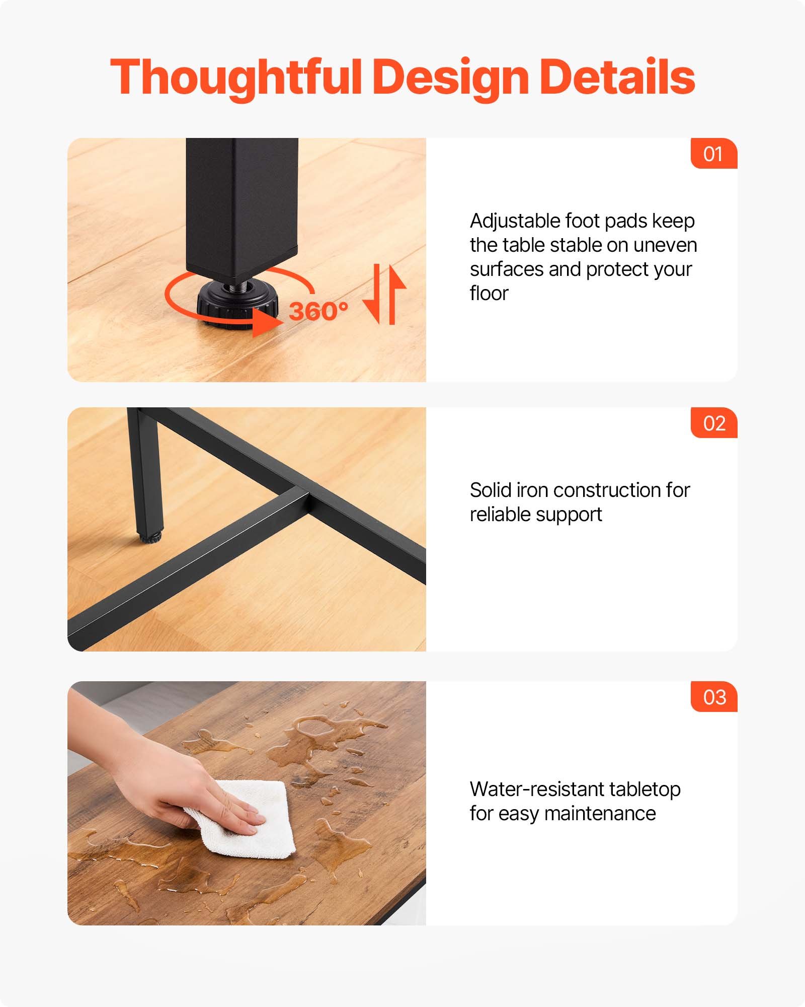 VEVOR Tavolo da Bar con Bordi Arrotondati e Design Orizzontale Estensibile, Tavolo da Pub Rettangolare da 1600 x 398 x 915 mm, Marrone Chiaro e Nero, Adatto per Minibar, Ufficio, Sala da Pranzo