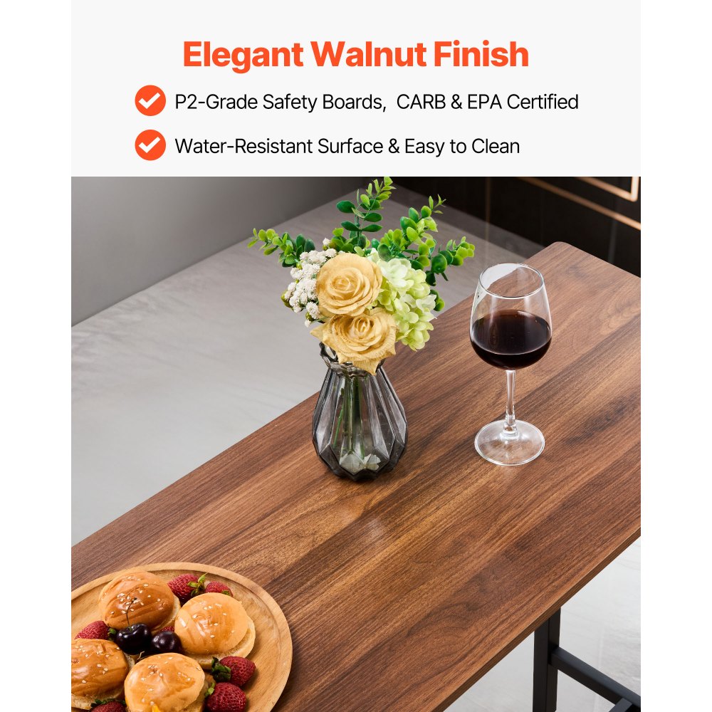 VEVOR Set Mobili da Bar Tavolo Sedie da Cucina 3 Pezzi con 2 Sgabelli da Bar e Bordi Arrotondati, Tavolo da Pranzo da 120 x 40 x 90 cm, Marrone Rustico e Nero, Adatto per Ufficio, Minibar