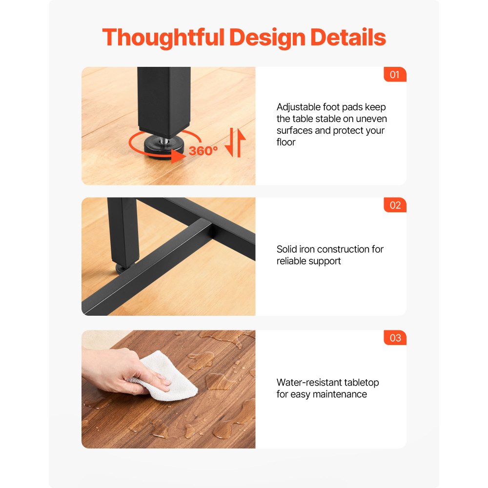 VEVOR Set Mobili da Bar Tavolo Sedie da Cucina 3 Pezzi con 2 Sgabelli da Bar e Bordi Arrotondati, Tavolo da Pranzo da 120 x 40 x 90 cm, Marrone Rustico e Nero, Adatto per Ufficio, Minibar