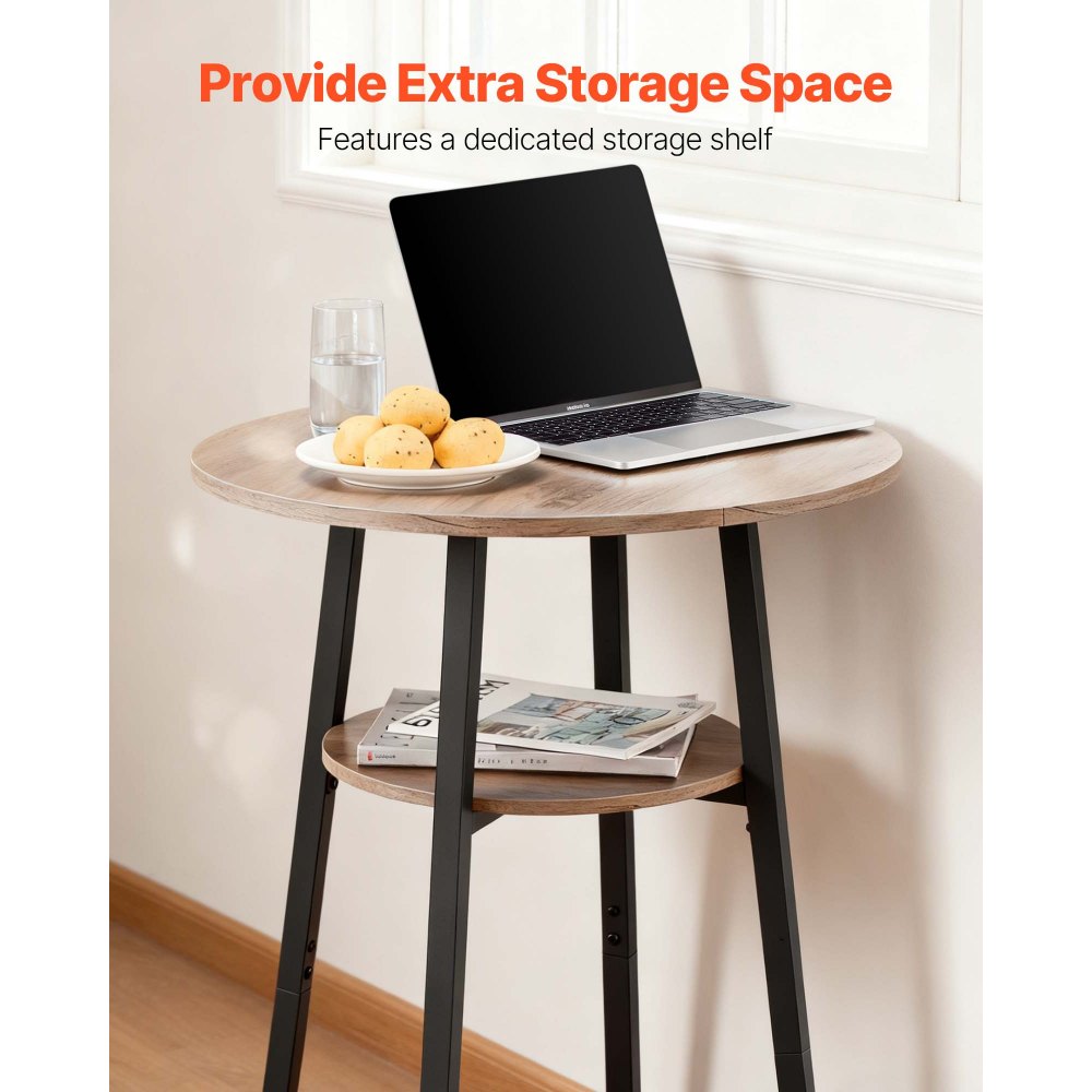 VEVOR Set Mobili da Bar Tavolo Sedie da Cucina 3 Pezzi con 2 Sgabelli da 350 x 420 x 920 mm, Tavolo da Pub Rotondo da 900 x 900 x 910 mm, Adatto per Ufficio, Sala da Pranzo, Stile Industriale