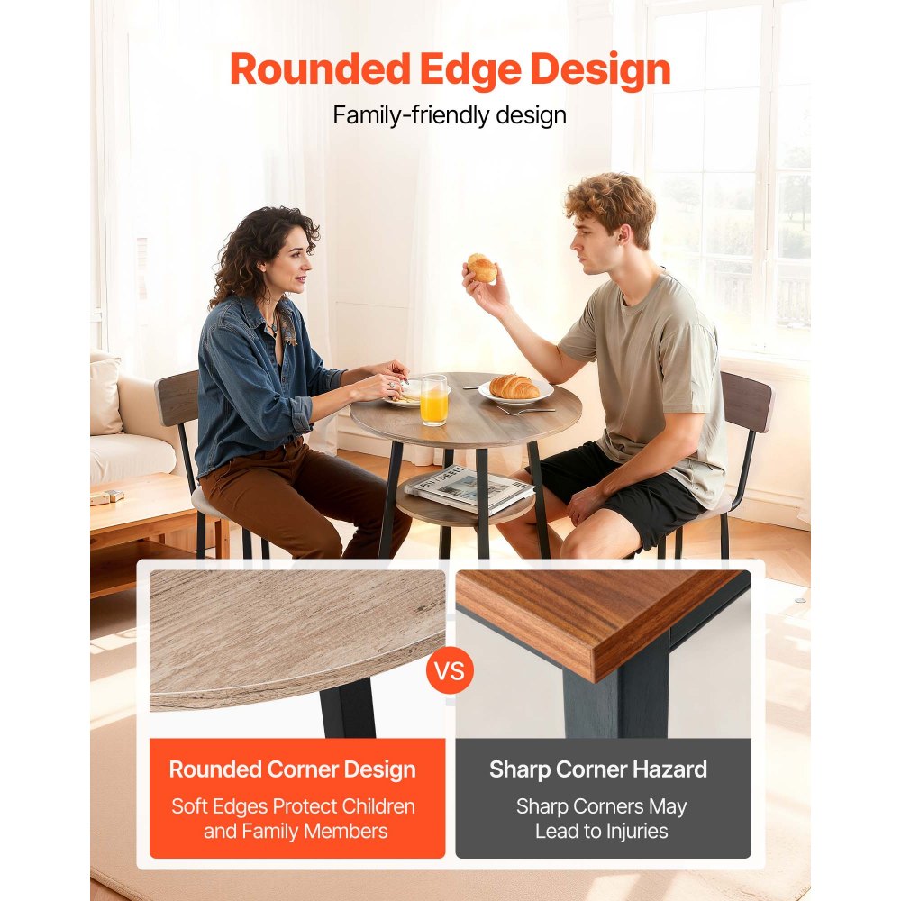 VEVOR Set Mobili da Bar Tavolo Sedie da Cucina 3 Pezzi con 2 Sgabelli da 350 x 420 x 920 mm, Tavolo da Pub Rotondo da 900 x 900 x 910 mm, Adatto per Ufficio, Sala da Pranzo, Stile Industriale