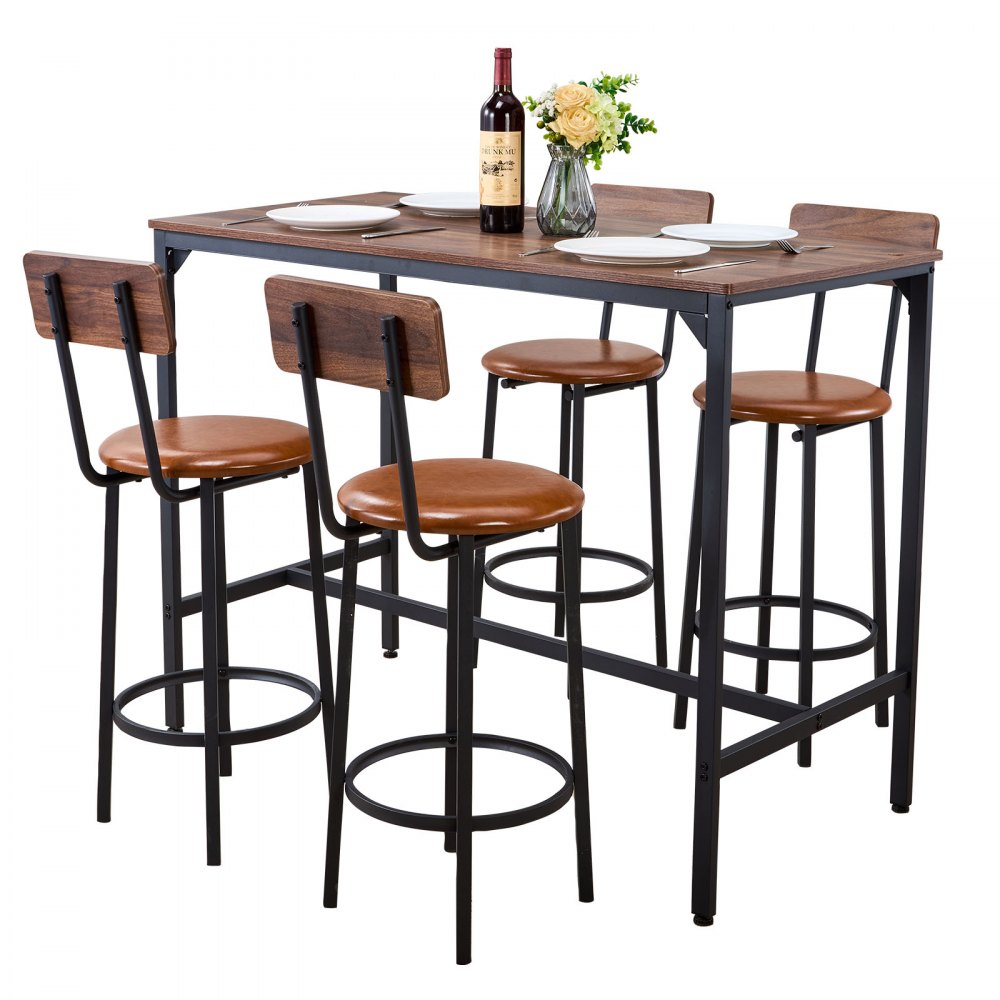 VEVOR Set Mobili da Bar Tavolo Sedie da Cucina 5 Pezzi con 4 Sgabelli da Bar e Bordi Arrotondati, Tavolo da Pub Rettangolare da 1200 x 600 x 915 mm, Adatto per Ufficio, Sala da Pranzo, Soggiorno