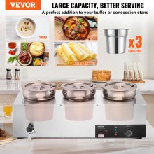 VEVOR Scaldazuppe Elettrico 3 x 8,14 L Scaldavivande Commerciale per Buffet